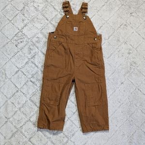 Carhartt Overalls Boys 2T Brown Duck Canvas Bib Double Knee Flannel Lined 